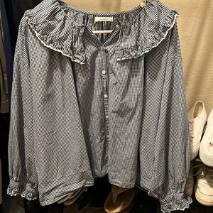 Doen Blue and White Gingham Blouse